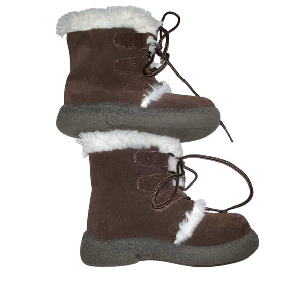 Janie and Jack Leather Faux-Fur Trim Brown Boots Little Girls Sz 8 - Picture 2 of 5